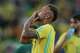 Brazil's Neymar (10) celebrates after the World Cup Group C soccer match between Scotland and Brazil in Miami Gardens, Fla., Wednesday, June 24, 2026.