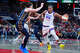 INDIANAPOLIS, IN - JUNE 22: Phoenix Mercury forward Alyssa Thomas (25) drives to the basket against Indiana Fever guard Caitlin Clark (22).