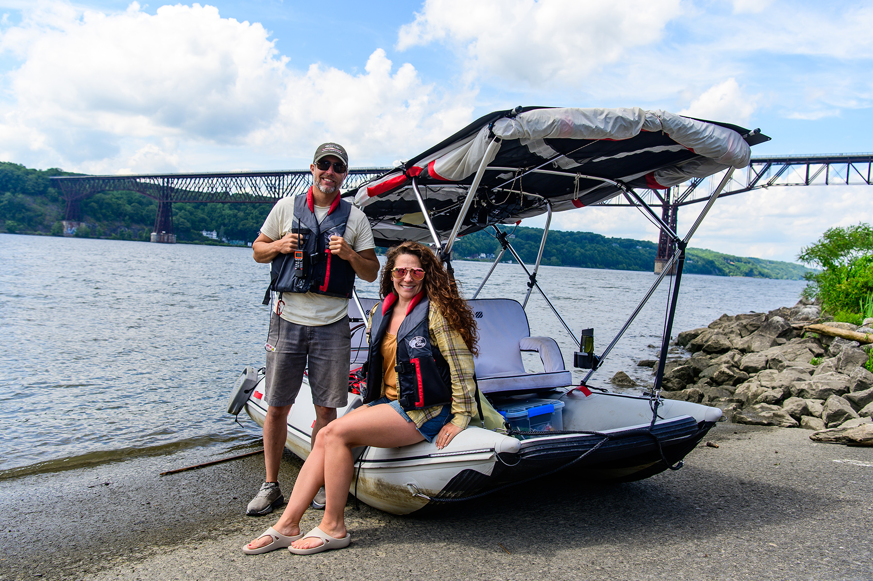 Newlyweds Jennifer and Richard Scotten are deepening their love for New York's main waterway — and each other — on a 13-foot inflatable boat.