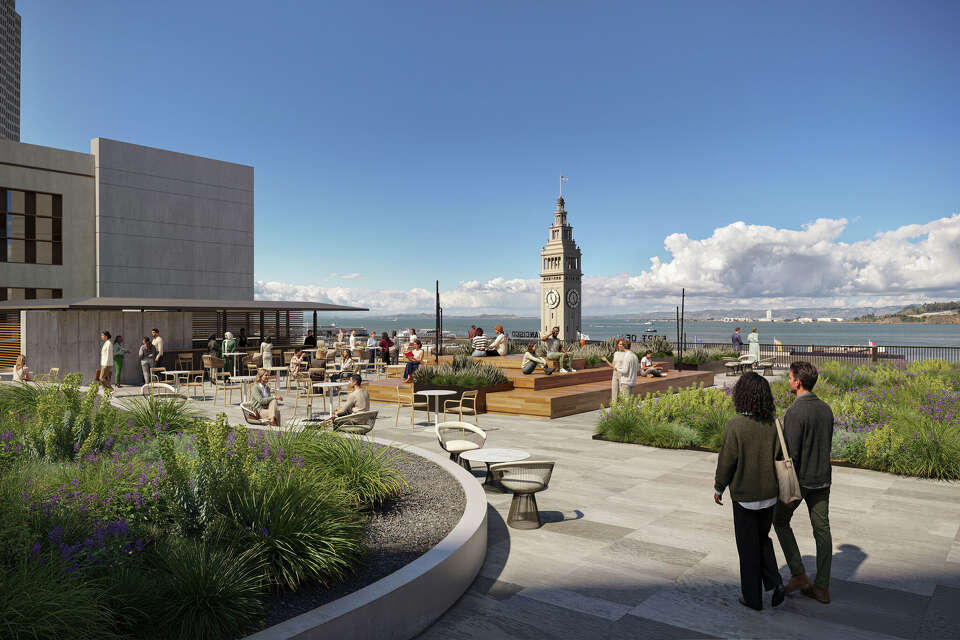 Modernized terrace concept at One Market Plaza overlooking the bay