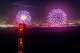 Fourth of July fireworks erupt over San Francisco in 2024 as seen from the Marin Headlands, with the Golden Gate Bridge in the foreground. This year the bridge will be closed to traffic during the July Fourth light show.