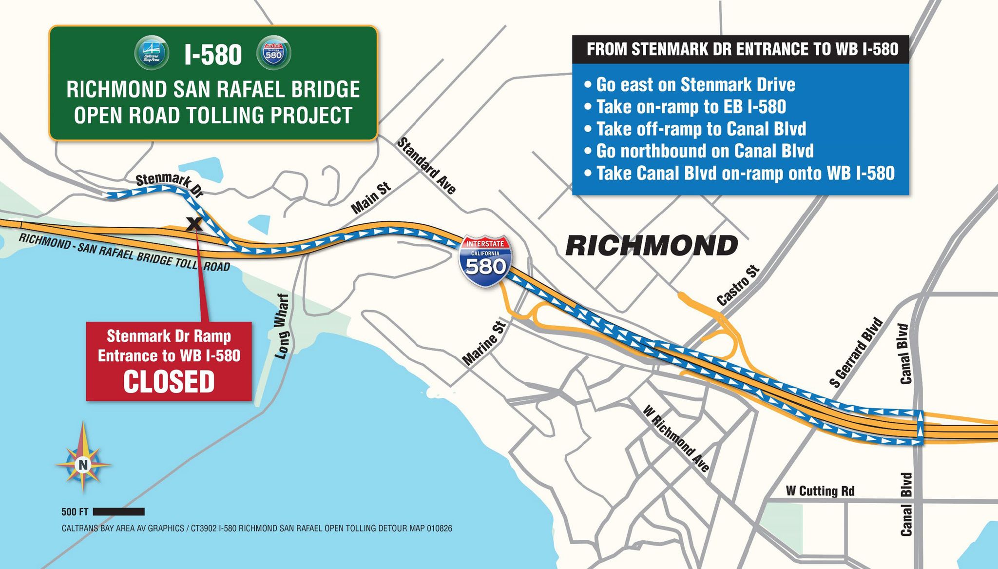 Richmond: On-Ramp Closure Near Richmond-San Rafael Bridge Extended Several Months To Accommodate Open Road Toll Project