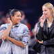 Napheesa Collier #24 (L) talks with Dorka Juhasz #14 of the Minnesota Lynx before a WNBA Commissioner Cup Game against the Phoenix Mercury at Mortgage Matchup Center on June 01, 2026 in Phoenix, Arizona.