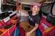 Kelsey Pfendler in her rowboat’s cabin before her launch.