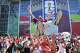 A Egypt fan cheers as he gets tossed on the air ahead of a FIFA World Cup Round of 32 match against Australia, on Friday, July 3, 2026 , at Dallas Stadium in Arlington.