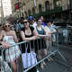 Fans await the arrival of Taylor Swift and Travis Kelce on 7th Avenue near Madison Square Garden ahead of their expected wedding in New York, NY, Friday, July 3, 2026.