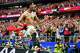 Egypt’s Hossam Abdelmaguid celebrates after scoring the winning penalty in a shootout against Australia in a World Cup Round of 32 soccer match on Friday, July 3, 2026, in Arlington.