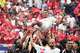 Morocco's Azzedine Ounahi is thrown in the air by his teammates after the World Cup round of 16 soccer match against Canada in Houston, Saturday, July 4, 2026.