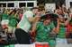 Mexico fans react after during during a watch party against England at Shell Energy Stadium in Houston on Sunday, July 5, 2026.