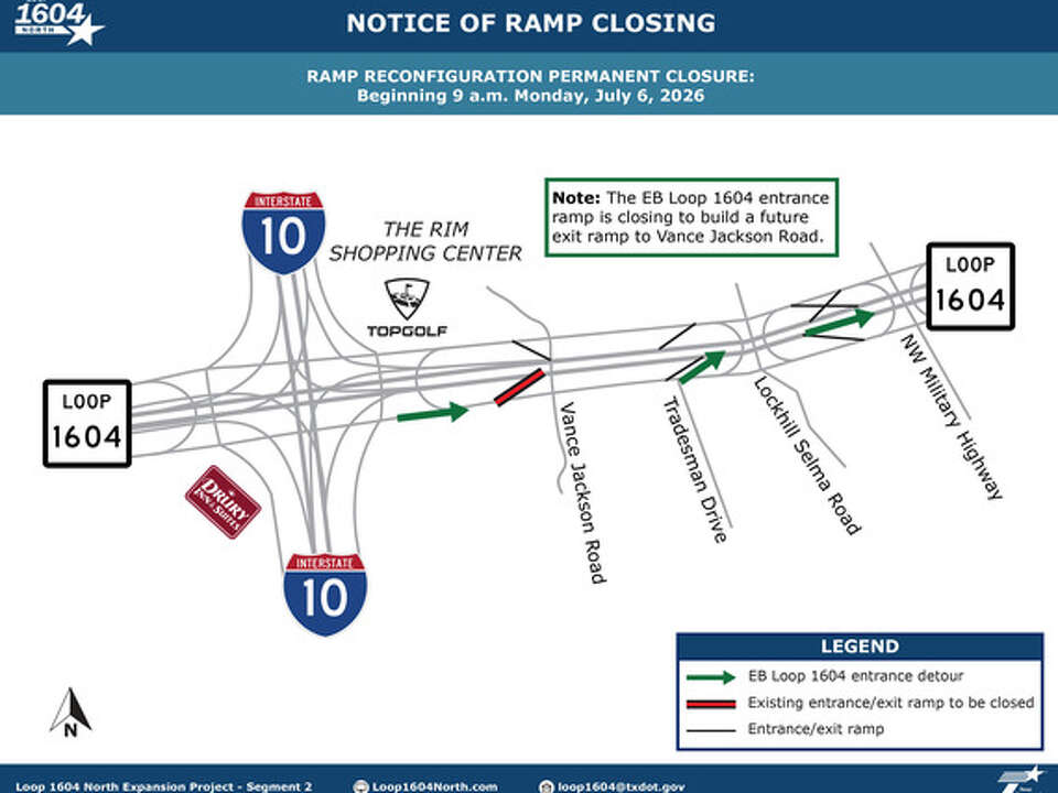 TxDOT closes major Loop 1604 ramp near The Rim in San Antonio