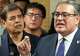 Roman Palomares, LULAC national president, left, is shown as Juan Proaño, LULAC CEO, speaks during a news conference about the ICE shooting death of Lorenzo Salgado Araujo in Houston Wednesday, July 8, 2026.