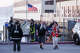 People walk out of Fort Mason, where the Red Cross set up an assistance center for people impacted by the deadly boat incident Tuesday. One person was reported dead, three remain missing and several people were reportedly injured after a boat carrying 20 people capsized in the bay between Alcatraz Island and the Golden Gate Bridge.