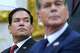 Secretary of State Marco Rubio, left, listen as President Donald Trump meets with Iraq's Prime Minister Ali al-Zaidi in the Oval Office of the White House, Tuesday, July 14, 2026, in Washington.