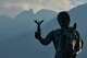 A statue of Alexander the Great holding Nike, the Greek goddess of victory, stands near Litochoro in northern Greece, Tuesday, July 14, 2026, backdropped by Mount Olympus' highest peaks, Mytikas and Stefani.