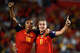 La centrocampista española (11) Alexia Putellas celebra marcar el segundo gol de su equipo con la delantera española Salma Paralluelo durante el partido de fútbol de las Eliminatorias de la Zona Europa de la Copa Mundial Femenina de la FIFA, grupo C, entre España e Inglaterra en el estadio Mallorca Son Moix de Palma de Mallorca, el 5 de junio de 2026.