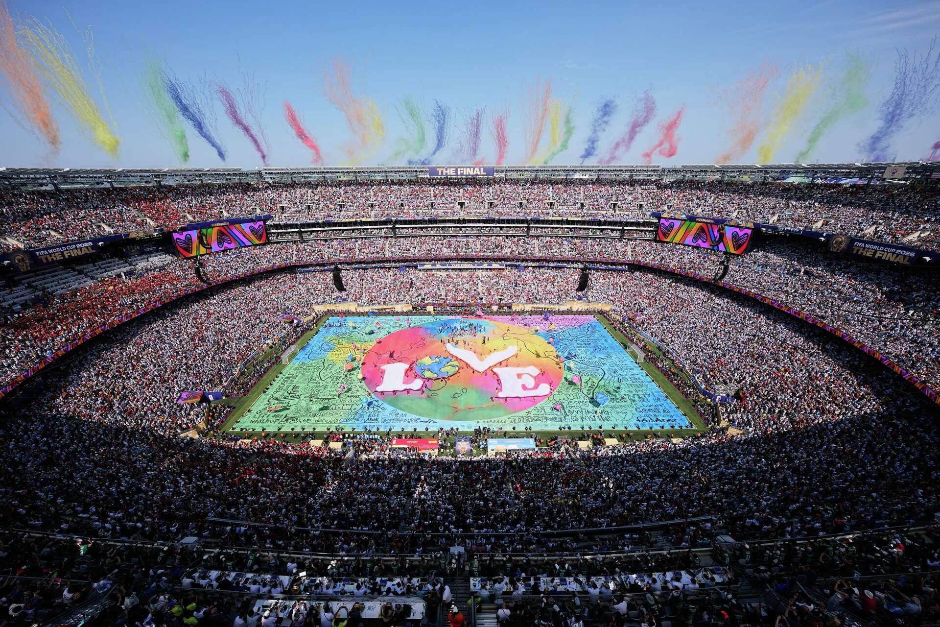 Performers take to the stage at the World Cup final, in photos