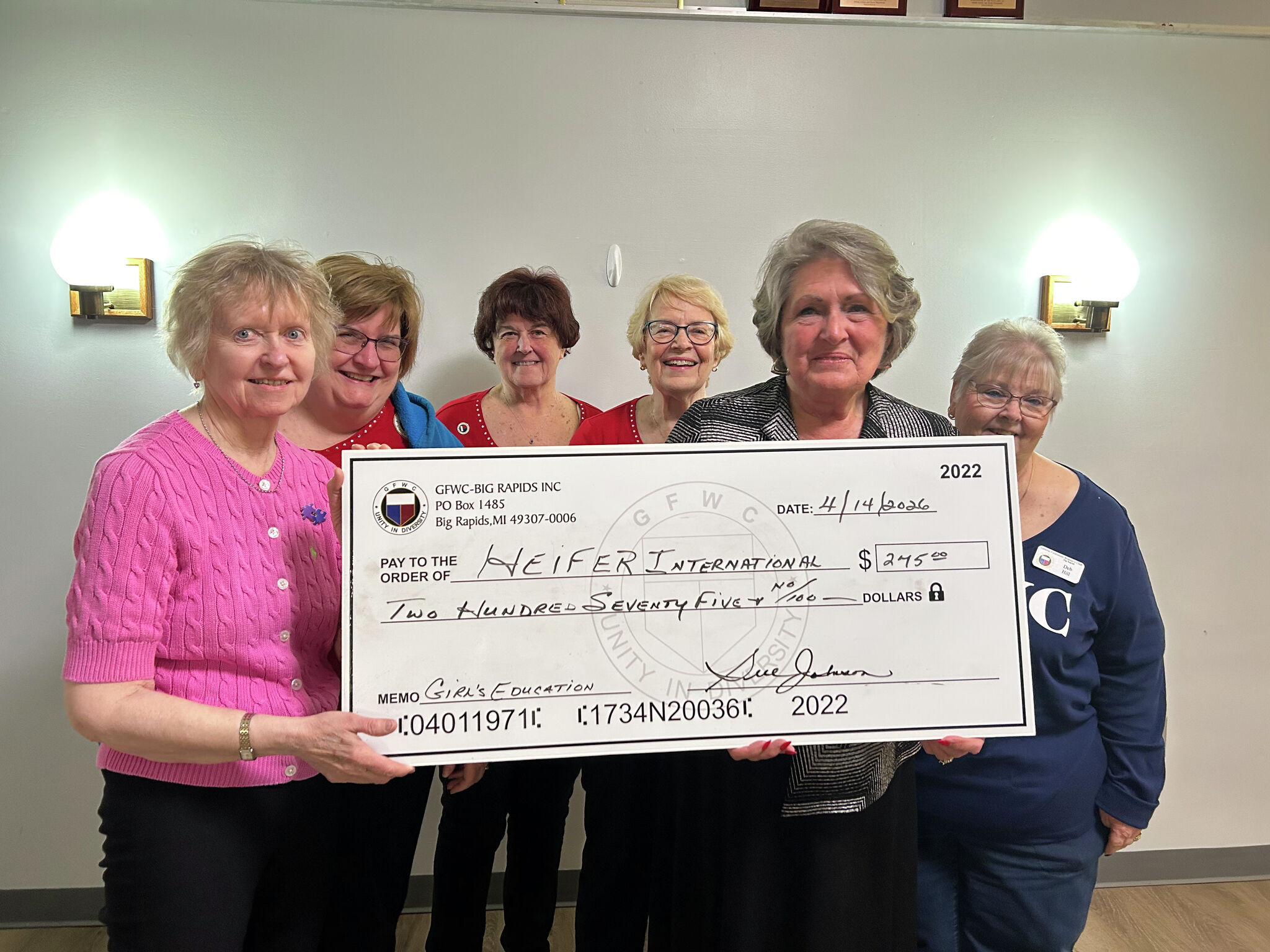 Big Rapids women's club donates to Heifer International