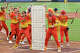 Members of the Firefighters perform during a Banana Ball game against the Savannah Bananas in Washington, D.C., on July 13, 2024. Beaumont native Lamar Sparks plays for the Firefighters, one of the Savannah Bananas' touring teams.