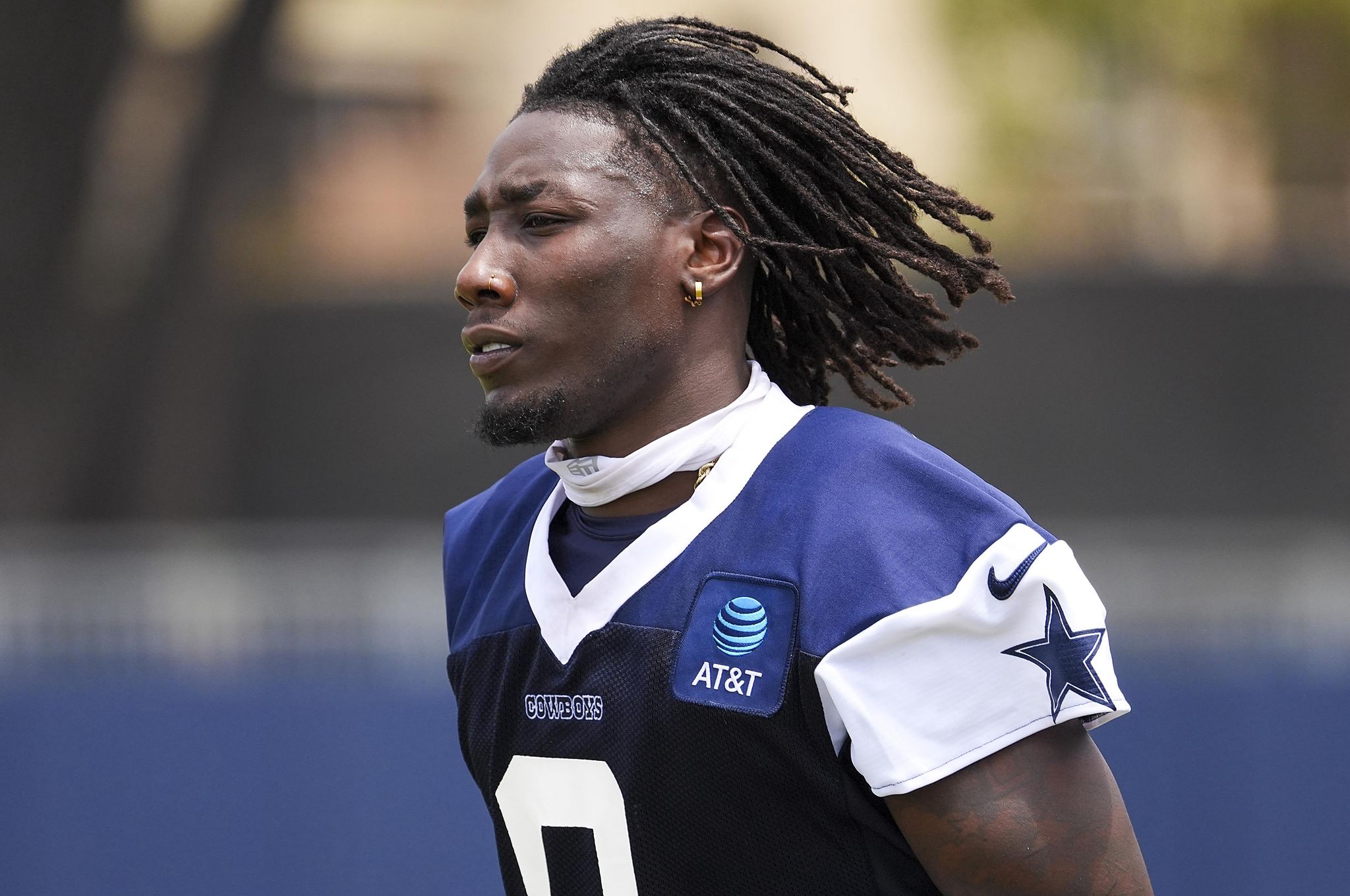 Dallas Cowboys linebacker DeMarvion Overshown at training camp in Oxnard, California