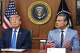 Defense Secretary Pete Hegseth speaks alongside President Donald Trump during a cabinet meeting, Friday, July 31, 2026, at Camp David, the presidential retreat, near Thurmont, Md., Friday, July 31, 2026.
