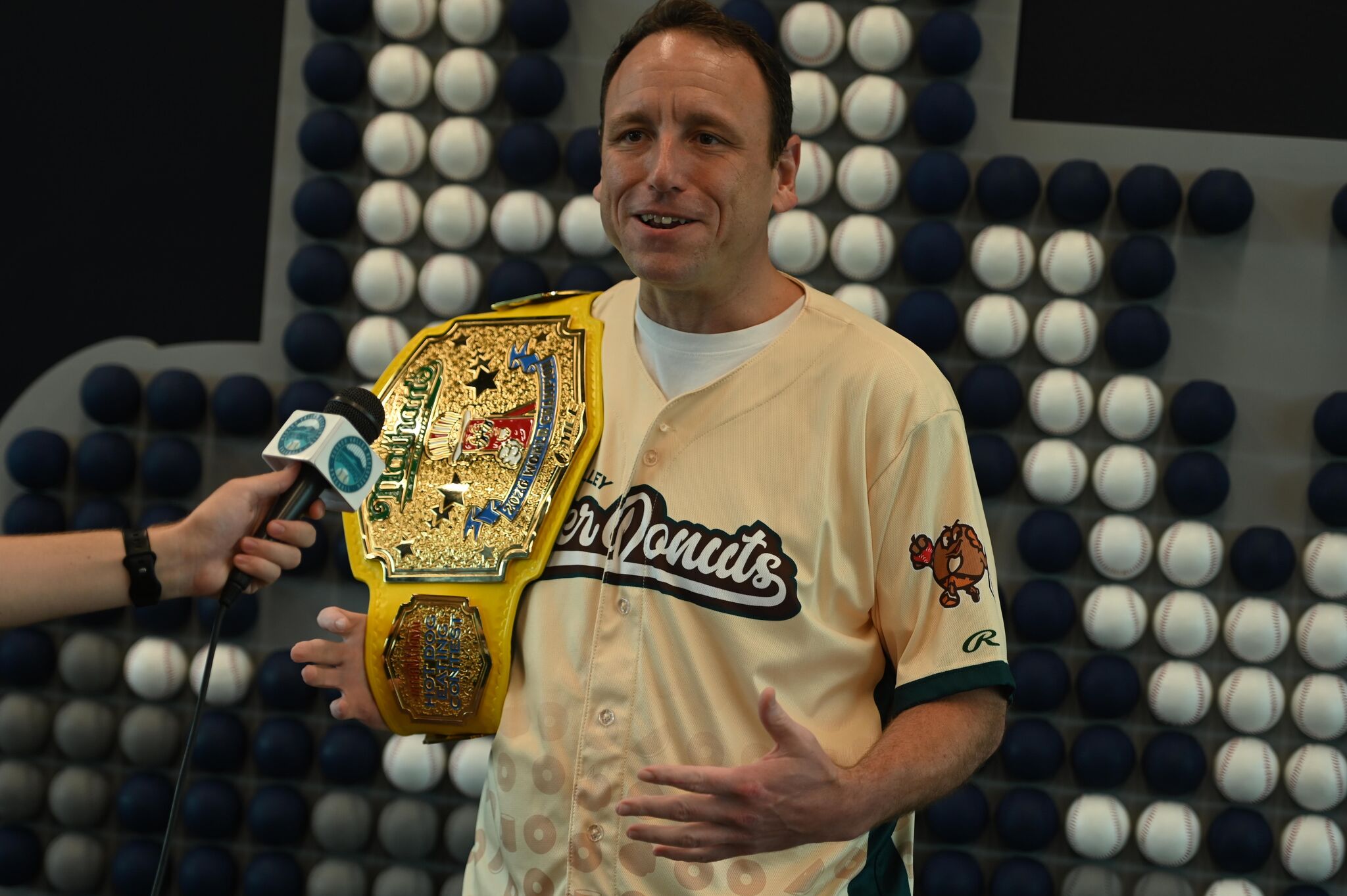 Competitive eating legend Joey Chestnut devours competition at Renegades game