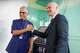 Asia Football Confederation President Salman Bin Ibrahim Al-Khalifa, left, poses with FIFA President Gianni Infantino during an inauguration ceremony for the new building of the Asia Football Confederation in Kuala Lumpur, Malaysia Tuesday, Oct. 30, 2018. Infantino recently backtracked off a plan to sell minority stakes in the World Cup to outside investors, including Joshua Kushner, the brother of President Donald Trump's son-in-law, Jared Kushner. UEFA members threatened to boycott the World Cup over the plan, and the confederations from North and Central America as well as Asia also spoke out against it.