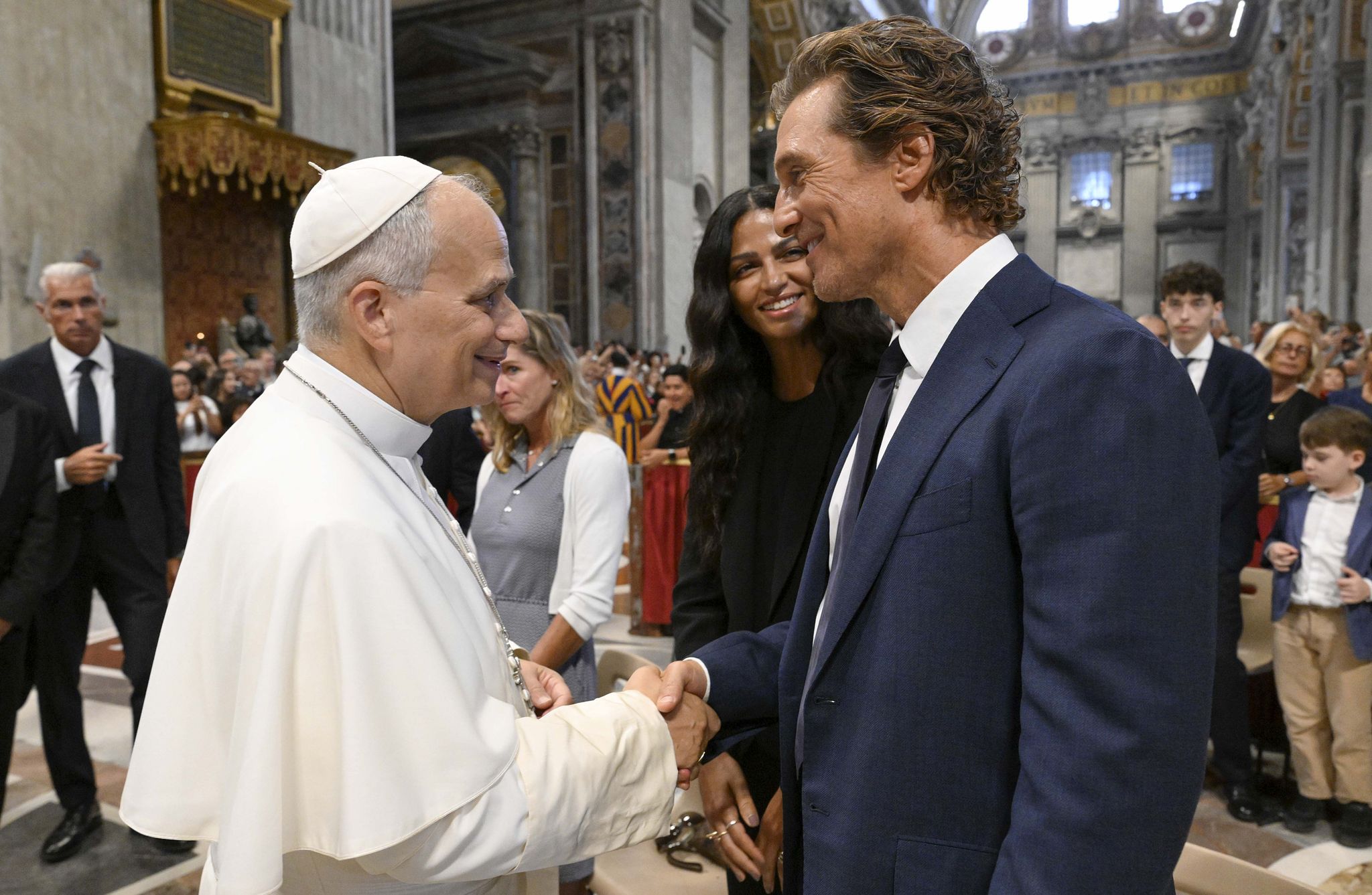 What brought Matthew McConaughey face to face with Pope Leo XIV?