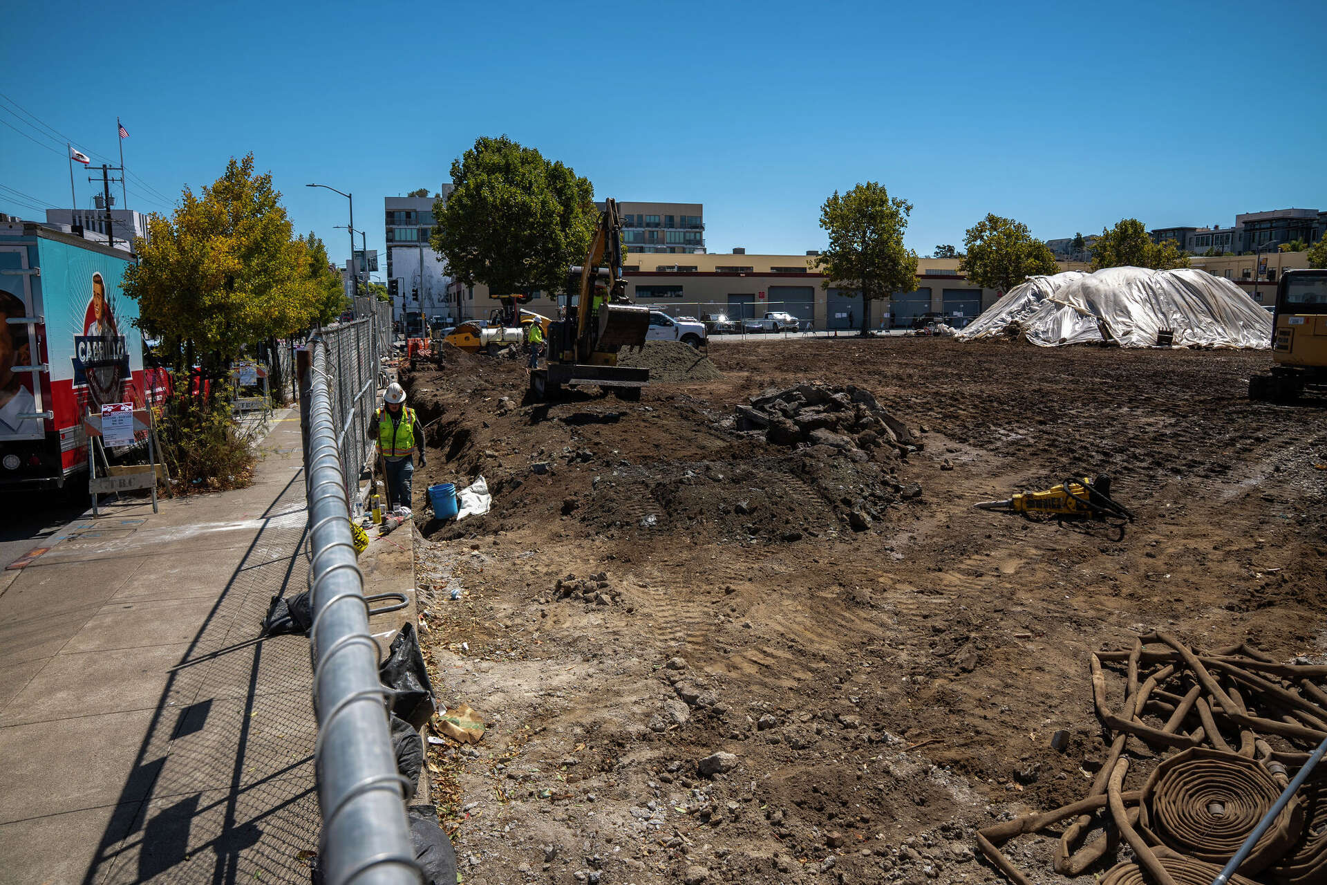 The construction site of an affordable housing development at 300 De Haro St. in San Francisco, in 2025. The city implemented a new zoning plan in January, but