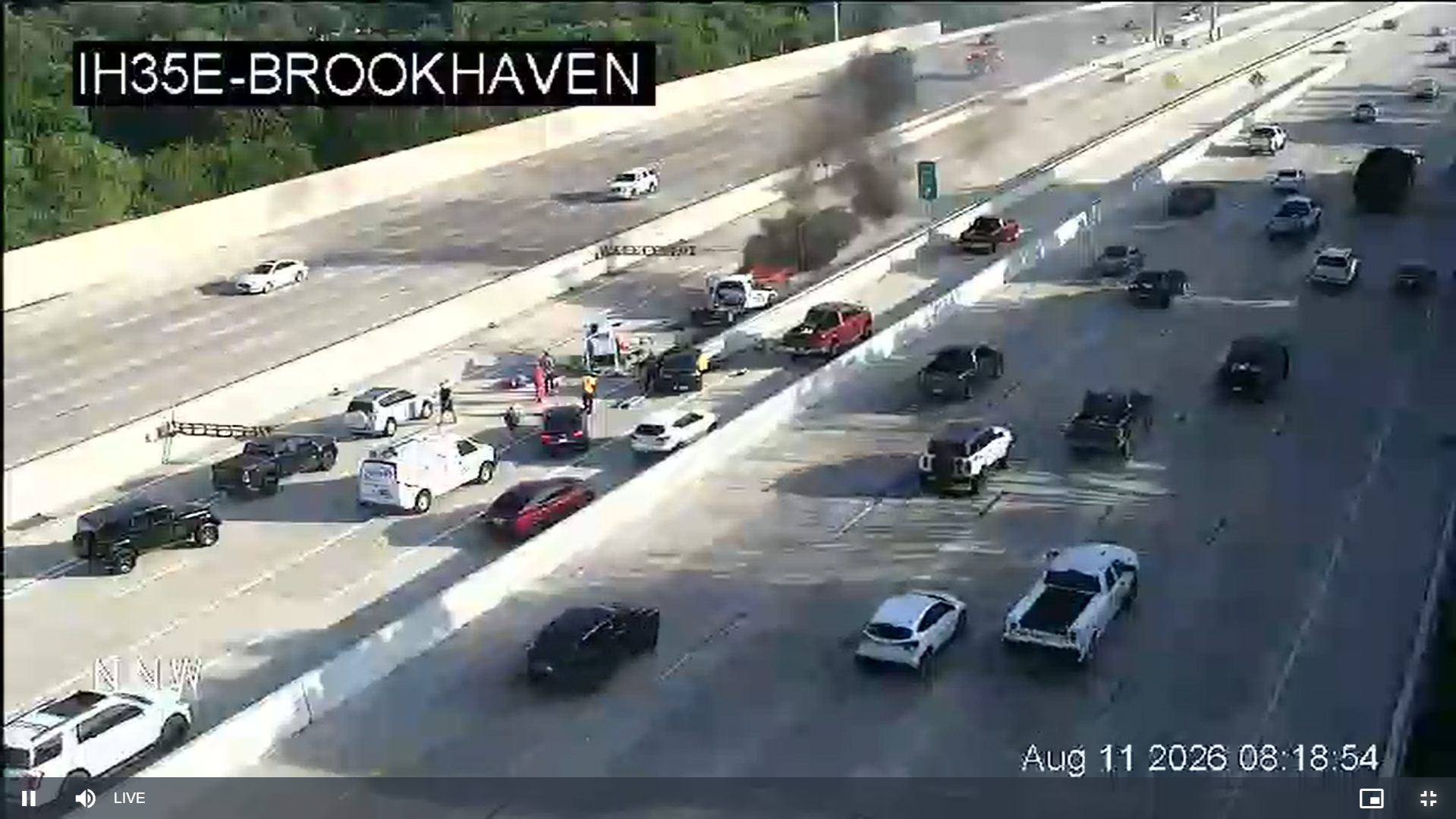 Truck on fire after hitting barrier on Interstate 35E Tuesday morning in Dallas Bystanders can be seen on-scene. Service Journalism Editor Aug 11, 2026