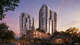 A rendering of the proposed towers at the location of the Rockridge Trader Joe’s store in Oakland. The towers are now shorter, after community pushback.