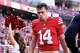 Niners quarterback Kurtis Rourke walks off the field during the first half of a preseason game against the Tennessee Titans on Aug. 13 at Levi’s Stadium.