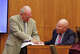 Defense Attorney Kevin Reddington, left, shows a psychology book to rebuttal witness Dr. Avram Mack to emphasize a particular point during the Lindsay Clancy murder trial Friday, Aug. 21, 2026, at Plymouth Superior Court.