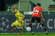 Ole Didrik Blomberg of FK Bodo/Glimt and Deveron Fonville of NEC Nijmegen battle for the ball during the UEFA Europa League 2026/27 third qualifying round second-leg match between NEC Nijmegen and FK Bodo/Klimt at Goffertstadion on August 19, 2026, in Nijmegen, Netherlands.