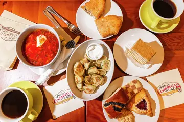 Pirogis, borsch and assorted pastries are some of the offerings at the Cinderella Bakery and Cafe’s new location in the Mission District in San Francisco, shown on Aug. 28, 2026.