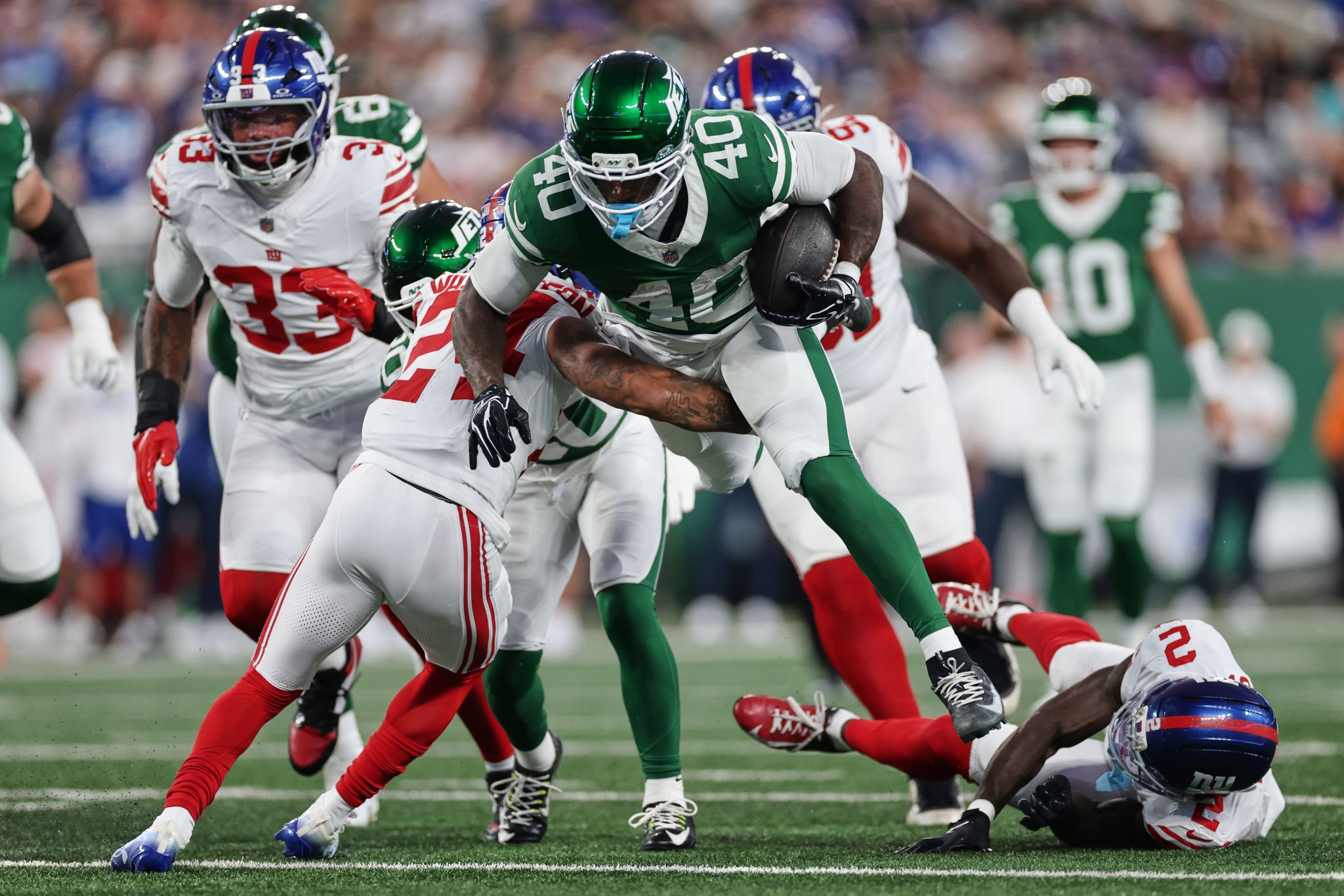 Jets' Chip Trayanum hospitalized with neck injury after early TD in 23-6 preseason loss to Giants