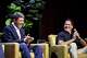 Senate candidate James Talarico (left) shares a moment with Dallas businessman Mark Cuban during a panel discussion, on Saturday, Aug. 29, 2026 in Fort Worth.