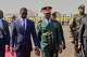 FILE - Guinea-Bissau Transitional President General Horta Inta-A-Na Man, centre, and President of Senegal Bassirou Diomaye Faye walk during an official ECOWAS mission to help resolve Guinea-Bissau's political crisis in Bissau, Guinea-Bissau, on Jan. 10, 2026.