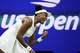 Venus Williams, of the United States, reacts during her first round match against compatriot Sofia Kenin at the U.S. Open tennis championships, Monday, Aug. 31, 2026, in New York.