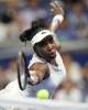 Venus Williams, of the United States, plays a forehand return to to compatriot Sofia Kenin of the United States during their first round match at the U.S. Open tennis championships, Monday, Aug. 31, 2026, in New York.