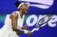Venus Williams, of the United States, reacts during her first round match against compatriot Sofia Kenin at the U.S. Open tennis championships, Monday, Aug. 31, 2026, in New York.