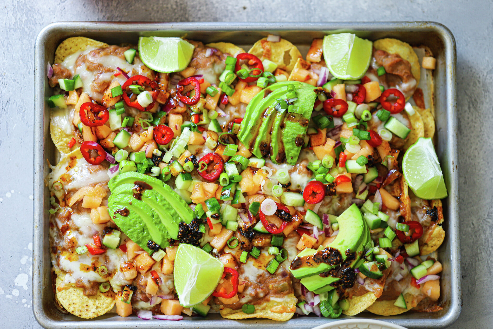 Recipe: Nachos With Cantaloupe-Cucumber Salsa and Salsa Macha