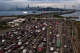 FILE: Traffic backs up on the San Francisco-Oakland Bay Bridge on Sept. 30, 2025, in Oakland, Calif.