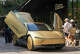 A Tesla Cybercab is on display Thursday in downtown Austin, hours before the Cybercab launch event.