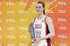 United States' Caitlin Clark holds the trophy for the player of the game during the Women's Basketball World Cup match between China and the United States in Berlin, Friday, Sept. 4, 2026.