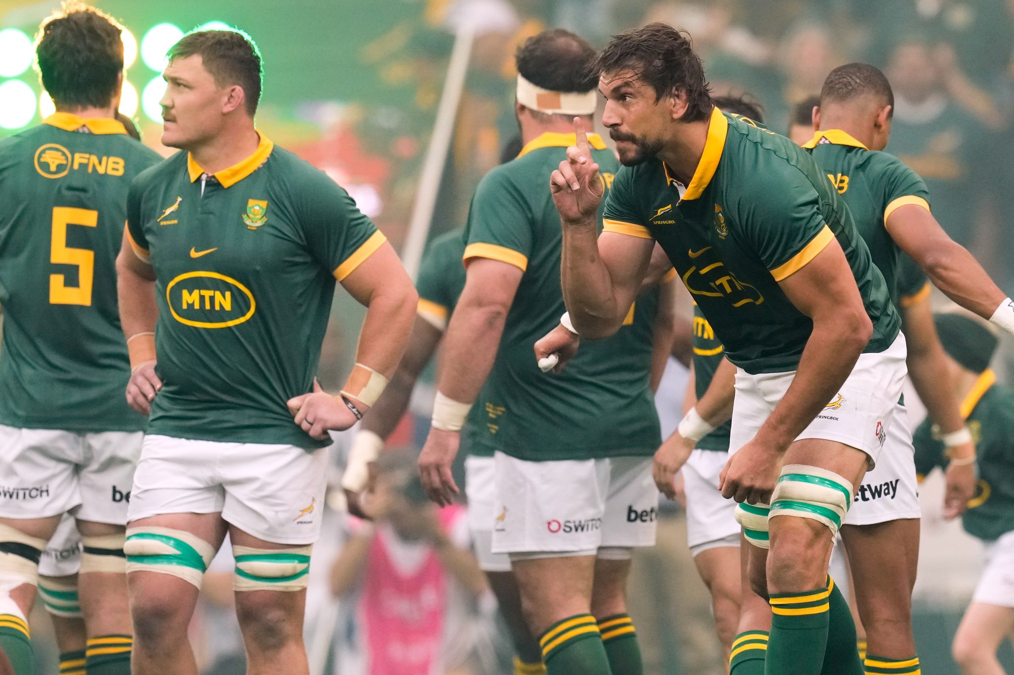 Eben Etzebeth Rugby player jumping for a lineout against the All Blacks