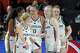 German players react during the Women's Basketball World Cup match between Germany and Japan in Berlin, Saturday, Sept. 5, 2026.