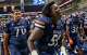 UTSA Roadrunners offensive lineman Joseph Ugwu Jr. (59) cheers while running off the field before a game against the University of Texas Rio Grande Valley, at the Alamodome in San Antonio, Saturday, Sept. 5, 2026.