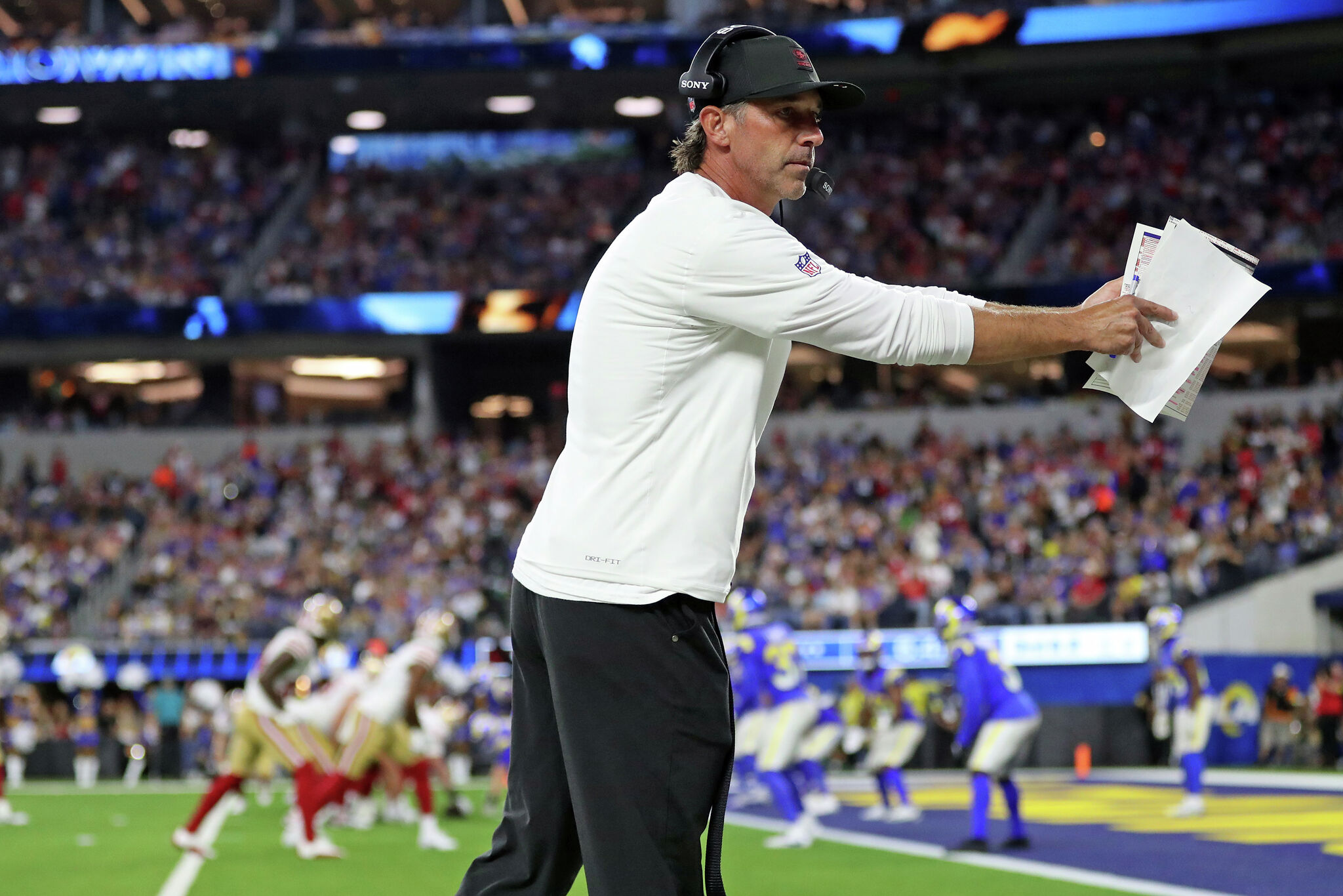 SF 49ers-Trainer Kyle Shanahan, der gegen einen Gegner mit nur einem Sieg ...