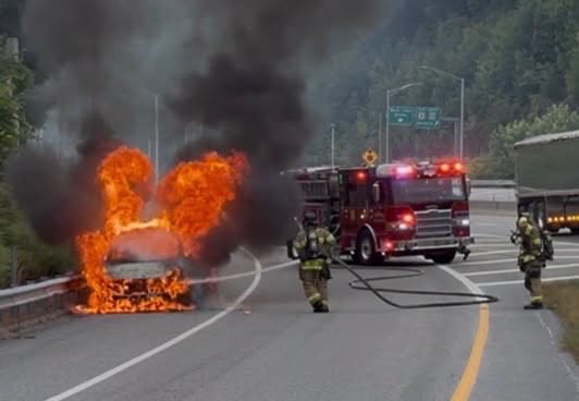 Car bursts into flames on Route 2 in Norwich, officials say