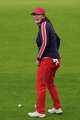 Angel Yin of the United States reacts to comments from supporters as she prepares to chip onto the 6th green during a practice round for the Solheim Cup at the Bernardus Golf course in Vught, Netherlands, Wednesday, Sept. 9, 2026.